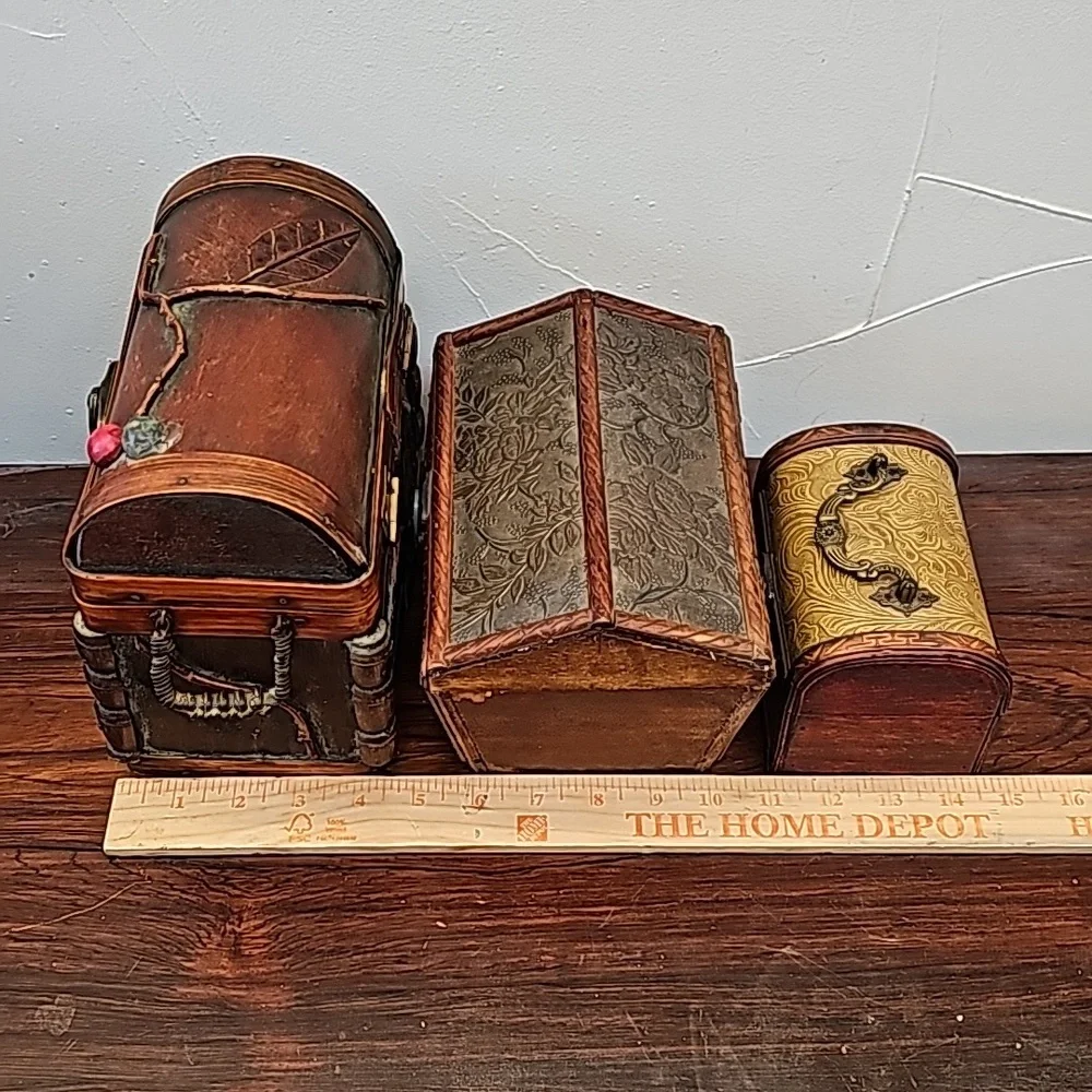 3 vintage wooden boxes with metal hinges and latch closures trinket storage - Picture 15 of 16